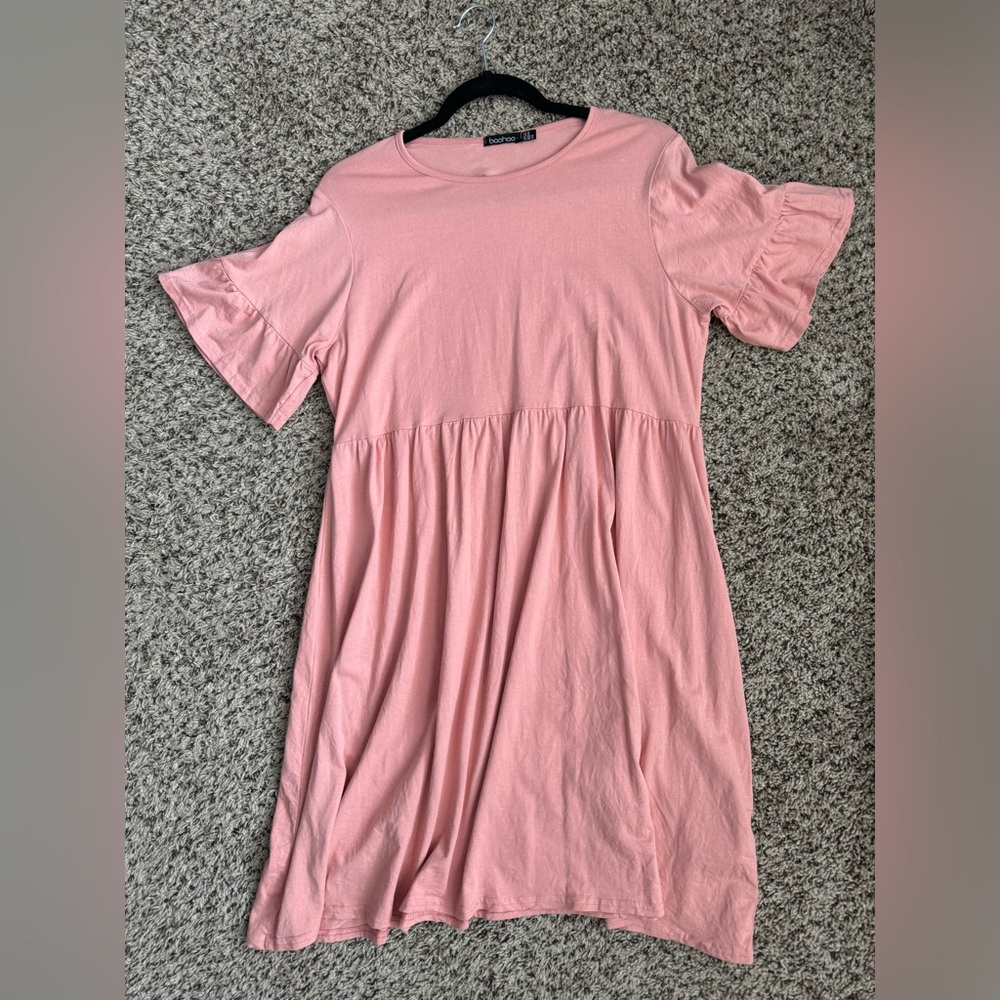 Peach Babydoll Dress with Ruffle Sleeve